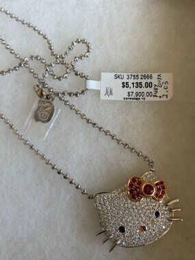 Rare Vintage Kimora Lee Simmons x Sanrio Hello Kitty 18K Diamond & Ruby Necklace